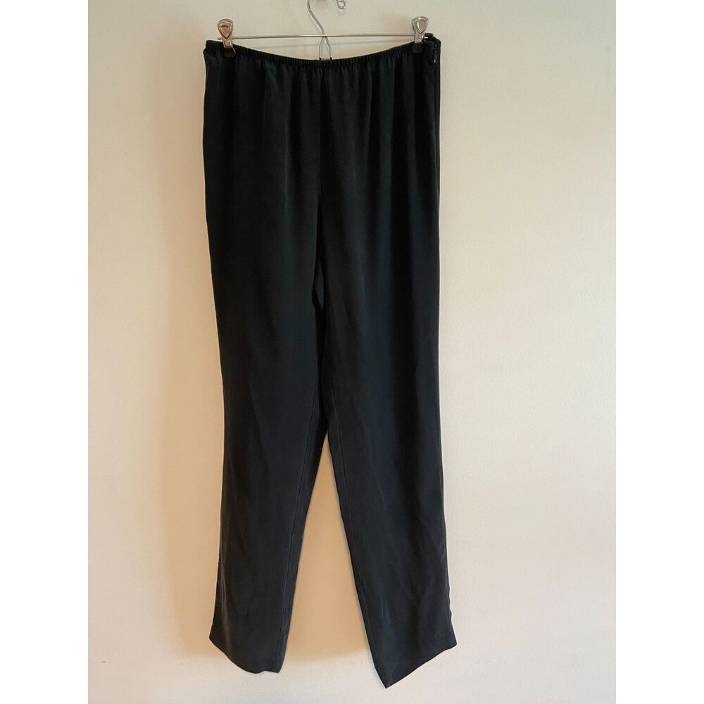 Eileen Fisher 100% Silk Trouser Pants Black Size SMALL Straight Leg